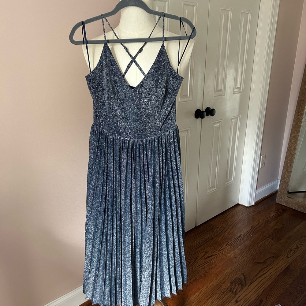 Anthropologie Elevenses Pleated Midi Blue Sparkle